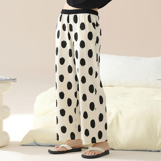 丁摩 遛弯裤女夏【纯棉】薄款印花阔腿九分裤可外穿女士纯棉家居裤睡裤5ZF-23111 商品图0