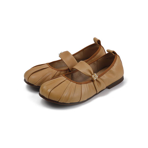 2楼伊伴2025年秋季舒软羊皮鞋面褶皱鞋头舒适低跟单鞋B25420905 商品图5