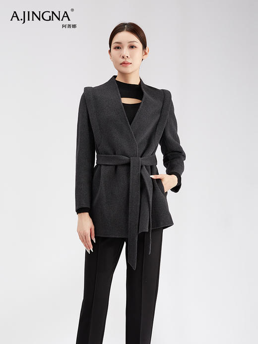【商城同款】阿菁娜山羊绒简约V领大衣F30D211036 商品图0