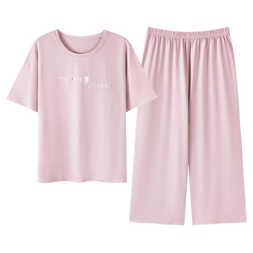 丁摩 睡衣女款夏胸垫薄款短袖七分裤家居服可外穿【棉+莫代尔】睡衣女夏5ZF-6212 商品图4