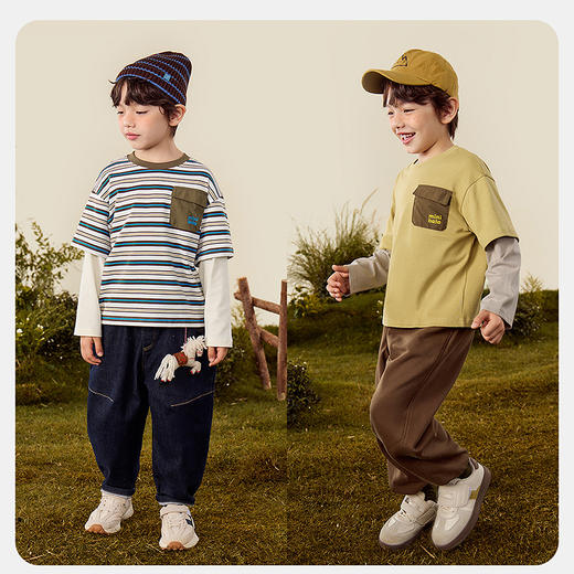 迷你巴拉男童长袖T恤儿童秋假两件纯棉撞色亲肤有型上衣 商品图2