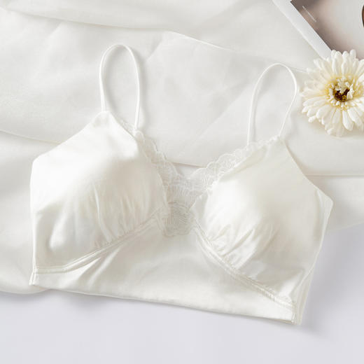 丁摩 里外桑蚕丝背心式文胸真丝法式内衣女轻薄款无排扣花边胸罩女5ZF-2610 商品图7