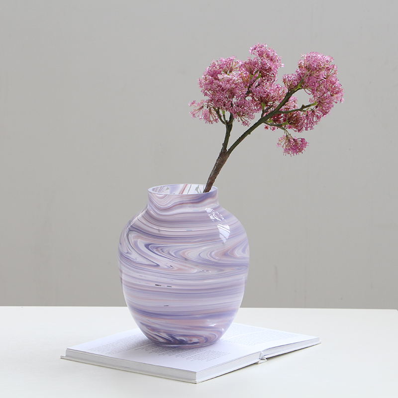 现代简约渐变纹艺术玻璃浪漫紫小口花瓶软装花器样板间水培花器摆