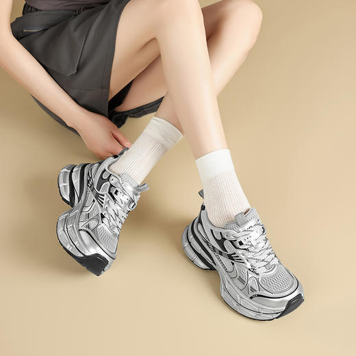 ZHR则则银色老爹鞋女2025春夏新款厚底透气增高7cm爆款休闲鞋 商品图4