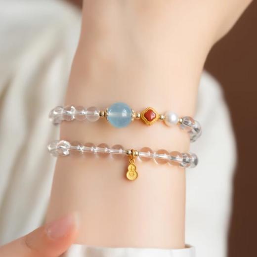 远澈海蓝宝转运珠白水晶双圈手串6mm 商品图3