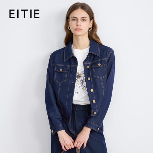 EITIE爱特爱简约早秋复古通勤时尚短款翻领牛仔2025秋季新款外套C2503808 商品图0