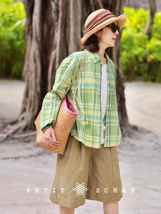 PETIT SCHAN小闪 CLO#873 Kikujiro's Summer 菊次郎的夏天 一千零一夜系列棉桑蚕丝格纹长袖衬衫 商品图5