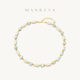 Manreya玛芮雅晨露琉光天然石项链串珠颈链女蓝色小众锁骨链气质|天然石，铜镀金，长度：39+5cm