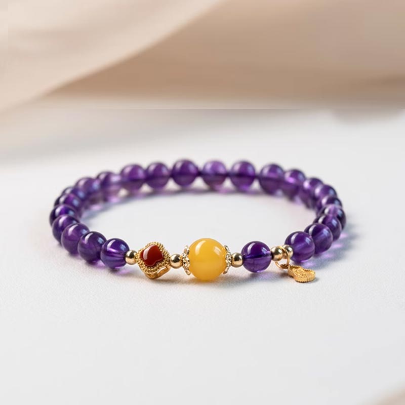 紫气东来蜜蜡珍珠紫水晶手串6mm