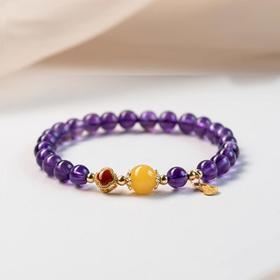 紫气东来蜜蜡珍珠紫水晶手串6mm