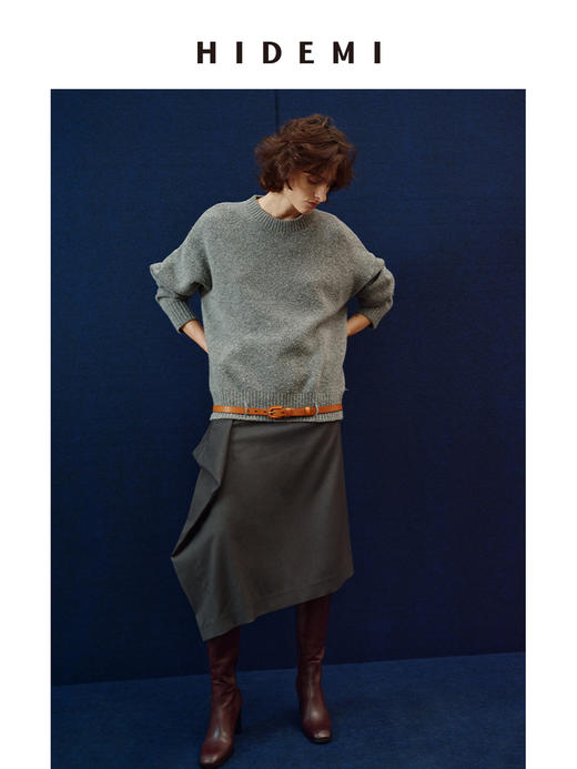 HIDEMI 进口绵羊毛黏胶氨纶混纺不对称堆叠设计感半身裙长裙 商品图4