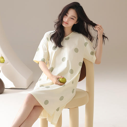 丁摩 大码睡裙女夏季薄款半袖波点中长裙外穿甜美可爱女士【棉+莫代尔】睡裙5ZF-  22581 商品图5