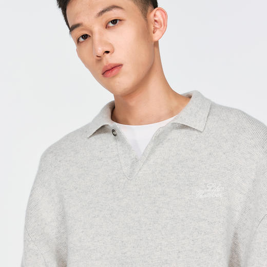 NPC潮牌胸前字母刺绣100%山羊绒翻领落肩羊绒衫男廓形NP48SW26 商品图3