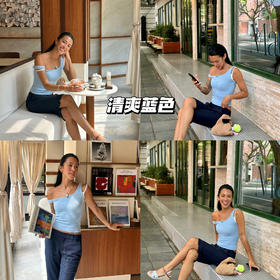 新品上身 |斜肩背心+搭7分裤清爽蓝演绎度假风🎄