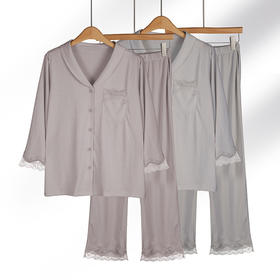 宽松版型 轻薄透气 云柔棉青果领套装 婴儿肌触感 贴肤无痕 松紧腰头 舒适不勒