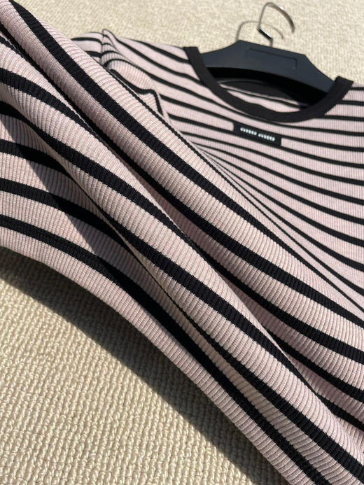 728-3 独家圆正 大爆款 miu大地色系 条纹短款九分长袖衫 单穿打底衫 我穿M修身偏小一号 商品图12