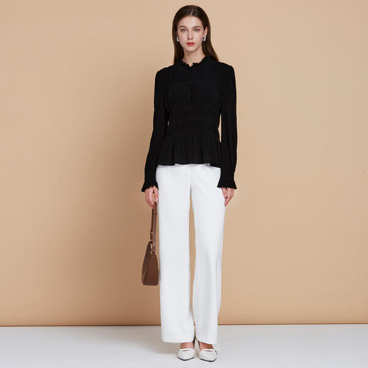 【舒适醋纤木耳领衬衫】EITIE爱特爱压褶显瘦长袖T恤2025秋季新款C2513836 商品图1