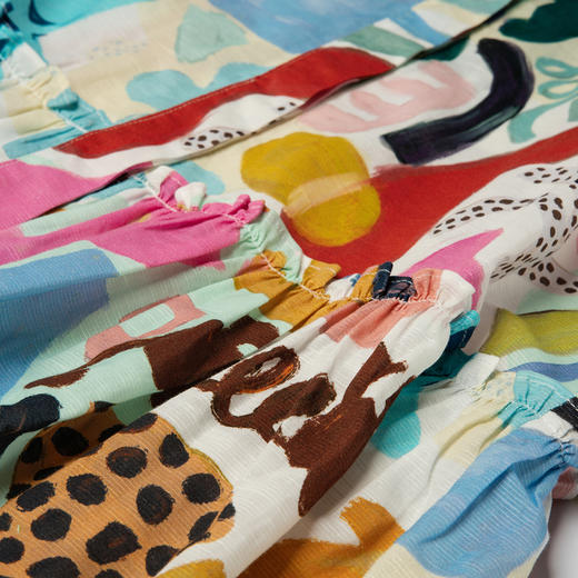 谜底印花连衣裙长袖2025秋新款复古百搭荷叶边下摆短裙257ML7831 商品图3