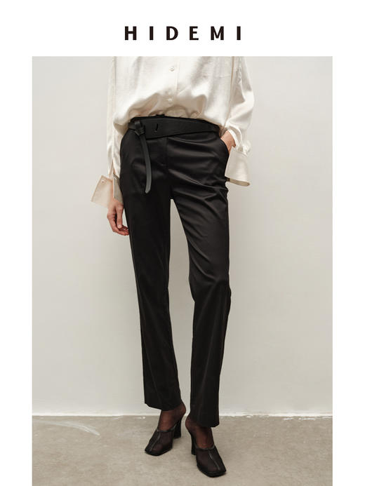 HIDEMI 进口天丝聚氨酯缎面超显瘦烟管裤神裤 商品图0