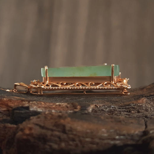 【天然正品】A货翡翠AU750玫瑰金镶钻镶天然细腻冰种飘蓝花平安无事牌翡翠吊坠项链46.1*21.6*11.0MM（皆取最大值）女士现售价：3980！150725TJ09 商品图5