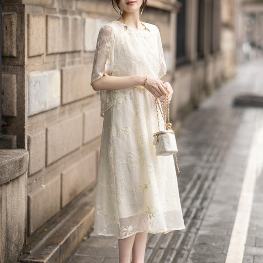 新中式圆领刺绣，高级感连衣裙 AHM-msdm576 商品图0