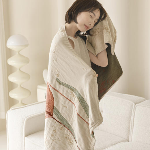【品牌直发】加倍生活 全棉彩纱浴巾多功能披肩毯二合一 75*150cm新疆棉毛巾被 午睡纱布毛巾被 商品图3