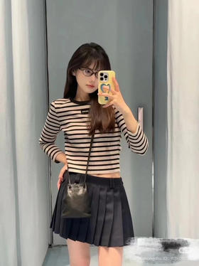 728-3 独家圆正 大爆款 miu大地色系 条纹短款九分长袖衫 单穿打底衫 我穿M修身偏小一号