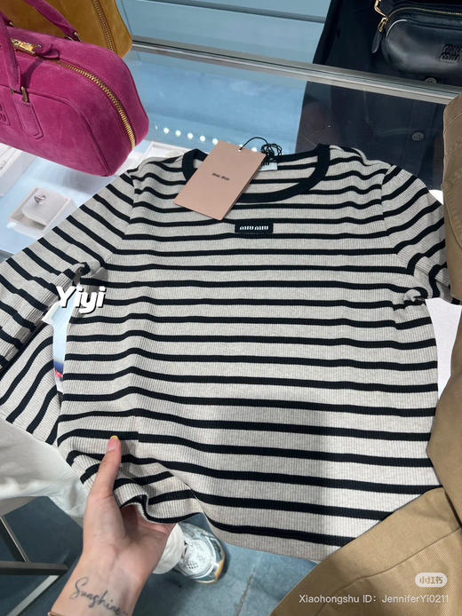 728-3 独家圆正 大爆款 miu大地色系 条纹短款九分长袖衫 单穿打底衫 我穿M修身偏小一号 商品图10