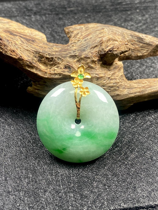 【FC0061】18K金镶嵌翡翠飘绿平安扣吊坠  色泽阳绿 美观大气 圆满平安 商品图2