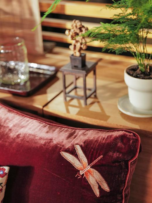 蜓荷 蜻蜓 荷叶重工刺绣 桑蚕丝绒抱枕 山林曦照 商品图1