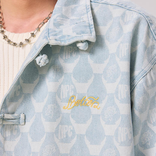 NPC潮牌满印【青花瓷】花瓶立领盘扣刺绣牛仔夹克男中式NP46TJ16 商品图3