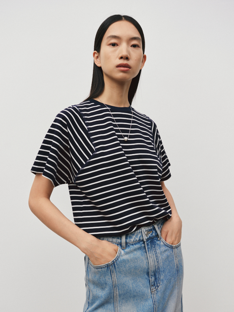 60支新疆长绒棉 条纹圆领T恤FJ5107244