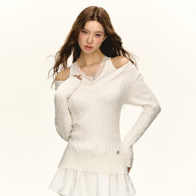 Ariseism 美式复古拼接蕾丝花边假两件毛衣女秋季新款上衣