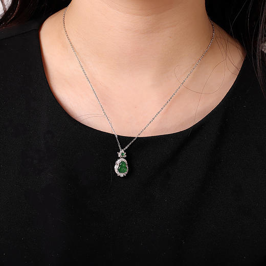 【福禄沉醉】S925纯银镶嵌天然A货翡翠葫芦项链【RP-XL17037】 商品图3
