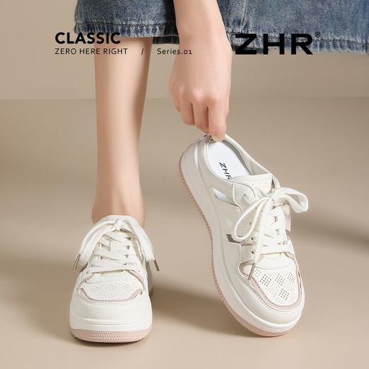 ZHR则则镂空透气包头半拖鞋女夏季小白鞋软底小白鞋半拖鞋女外穿 商品图3