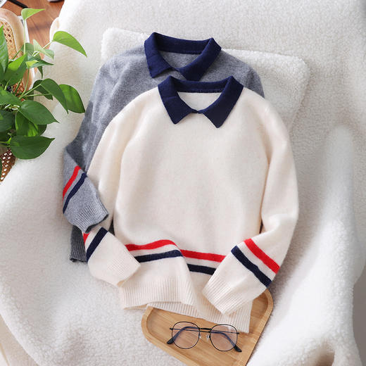 Avann阿曼衣12针Polo领儿童拼接羊毛衫MWF-53 商品图1