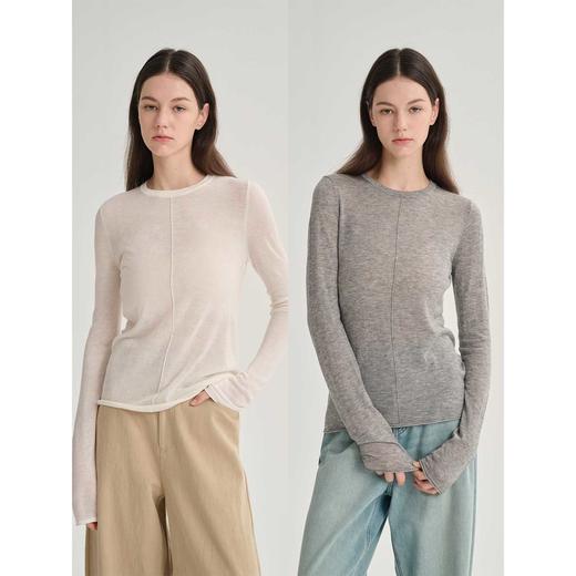 MAISON CECILE 三色/修身显瘦百搭分割设计水溶羊毛长袖打底衫 商品图0