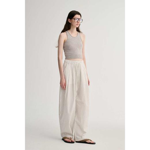 MAISON CECILE 进口匹马棉亚麻条纹松弛感松紧腰气球裤 商品图0