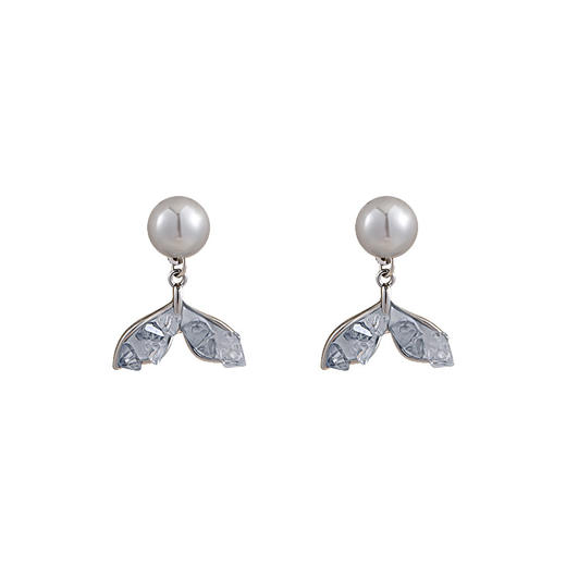 【福利款~】s925银针蓝色渐变鱼尾珍珠耳钉小众轻奢高级感耳环气质百搭耳饰女 商品图4