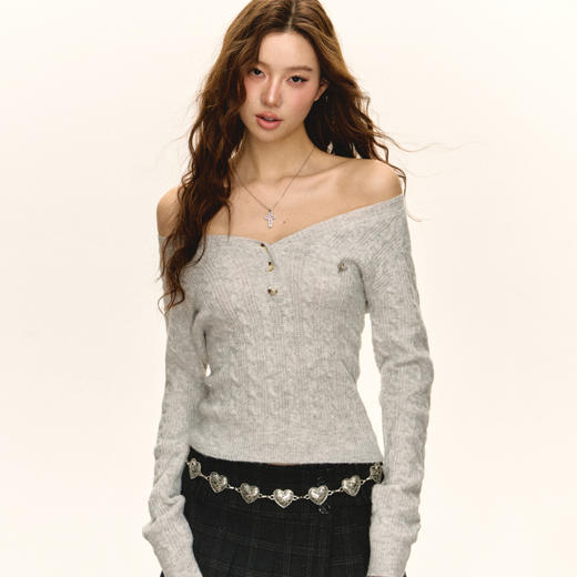 Ariseism 美式复古高级感露肩毛衣女秋季新款上衣 商品图2