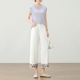 「自」全新升级【铂金会员174/天猫229/差价55】(11620)洛诗琳刺绣复古牛仔阔腿裤2025夏季高腰显瘦天丝直筒八分裤