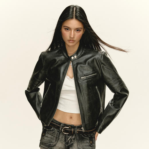 Ariseism 美式复古机车风pu皮衣短外套女秋季新款上衣 商品图4