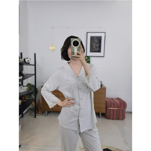 宽松版型 轻薄透气 云柔棉青果领套装 婴儿肌触感 贴肤无痕 松紧腰头 舒适不勒 商品图4