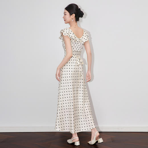 「高货wl」全新升级【铂金会员358/天猫479/差价121】(13844)洛诗琳复古波点印花连衣裙2025夏季荷叶边收腰显瘦长裙女 商品图1