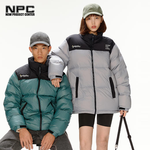 NPC潮牌胸前小皇冠绣花拼接撞色保暖休闲羽绒面包服情侣NP28DJ02 商品图0