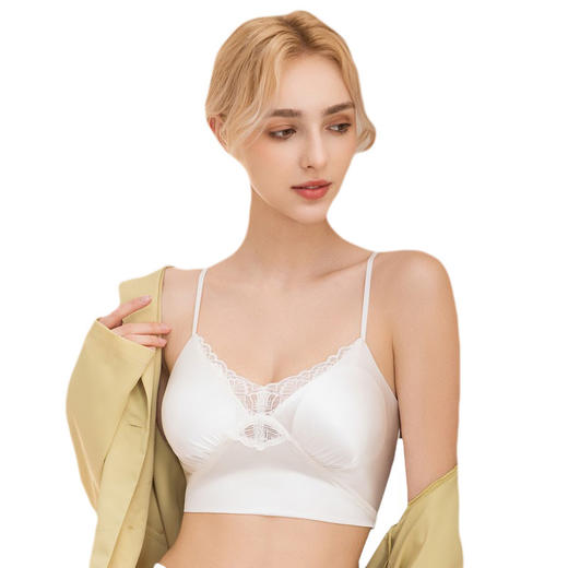 丁摩 里外桑蚕丝背心式文胸真丝法式内衣女轻薄款无排扣花边胸罩女5ZF-2610 商品图4