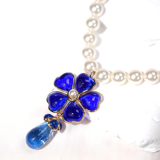 北京仓｜Gripoix Paris-Vintage-Pearl-经典珍珠 蓝花吊坠 项链［法国设计师］ 商品图2