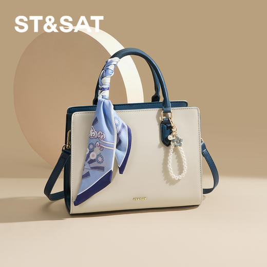 星期六米蓝撞色丝巾珍珠挂饰手提包SSD521A05L 商品图3
