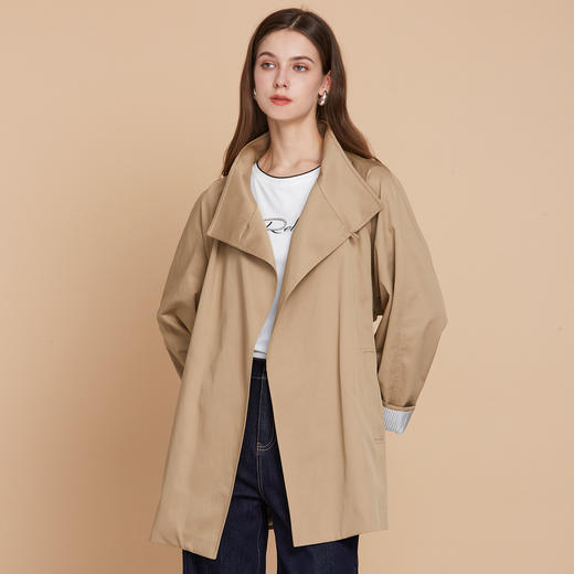 EITIE爱特爱早秋防风立领卡其色宽松2025秋季新款中长款风衣C2504804 商品图2