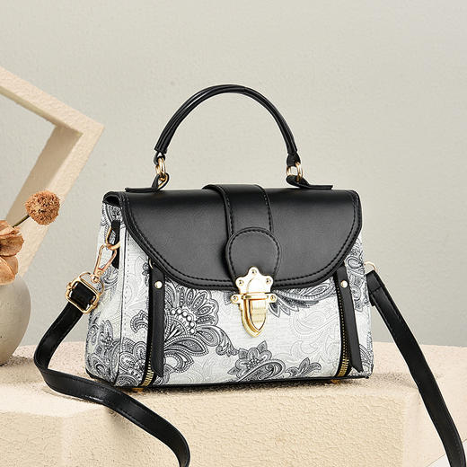 雀说 撞色时尚柔软印花单肩包简约手提斜挎女士小方包T0281 商品图0